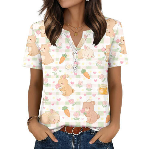 Women's Easter Top, Cute Easter Bunny Shirt, Casual-Khaki L