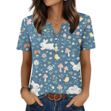Women's Easter Top, Cute Easter Bunny Shirt, Casual-Blue L