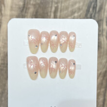 (Vanilla Matcha Medium Oval, M) 10Pcs Cat Eye Magnetic French Press Nails for Women