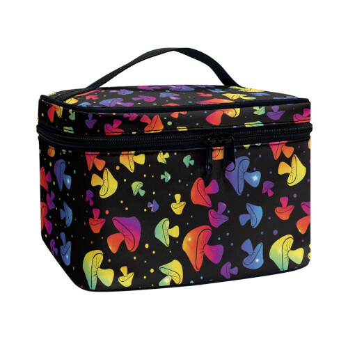 Mushroom Pattern Portable Makeup Organizer with Brush 1