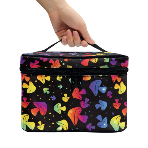 Mushroom Pattern Portable Makeup Organizer with Brush 2