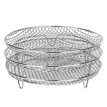 (Round three-layer mesh hand clip) 3PCS Stainless Steel Air Fryer Basket