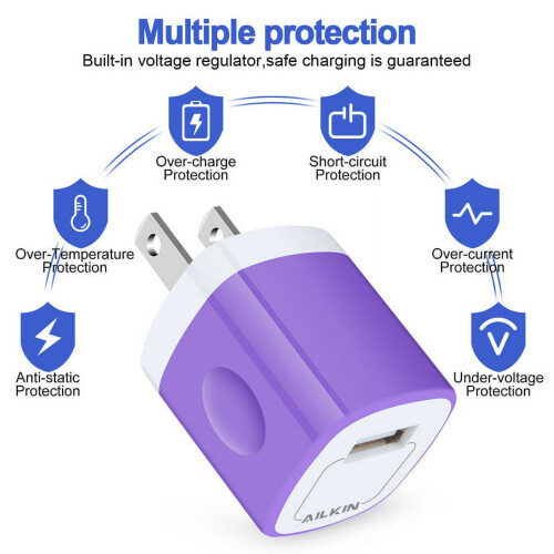 4-Pack USB Wall Charger Block, 5V/1A, Fast Charging Station for compatible with iPhone 1