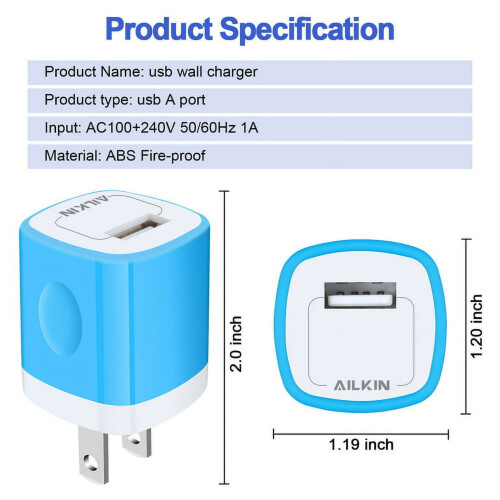 4-Pack USB Wall Charger Block, 5V/1A, Fast Charging Station for compatible with iPhone 2