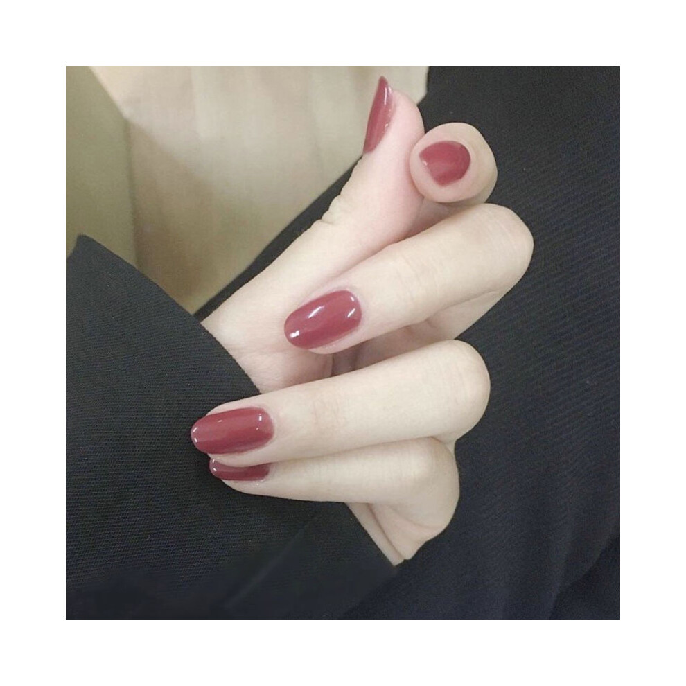 Hue-Grain (Jelly Glue Model) 24Pcs Round Red Acrylic Fake Nails With Glue