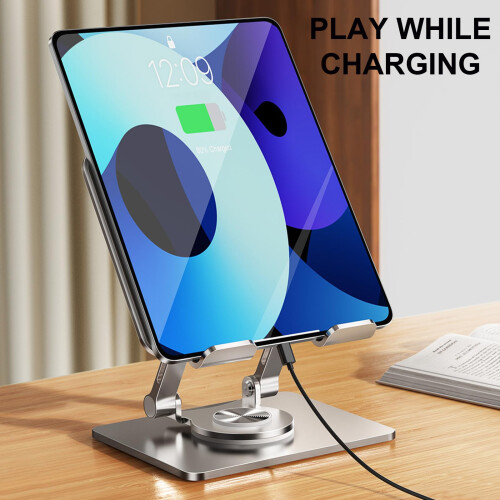 Adjustable Foldable Tablet Stand, 360 Rotatable Ergonomic Cooling Holder for Desk, Silver 2