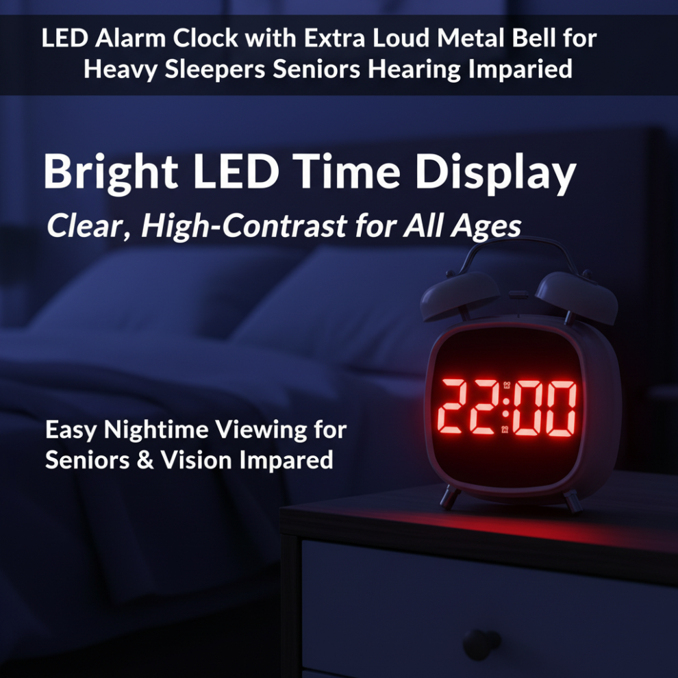 (White) Loud Metal Bell Led Alarm Clock For Heavy Sleepers 6464755144909