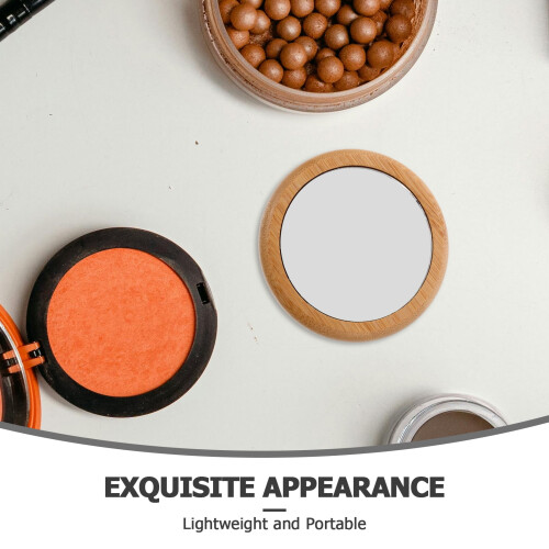 Unbranded wooden mini makeup mirror round portable 2 pcs 2