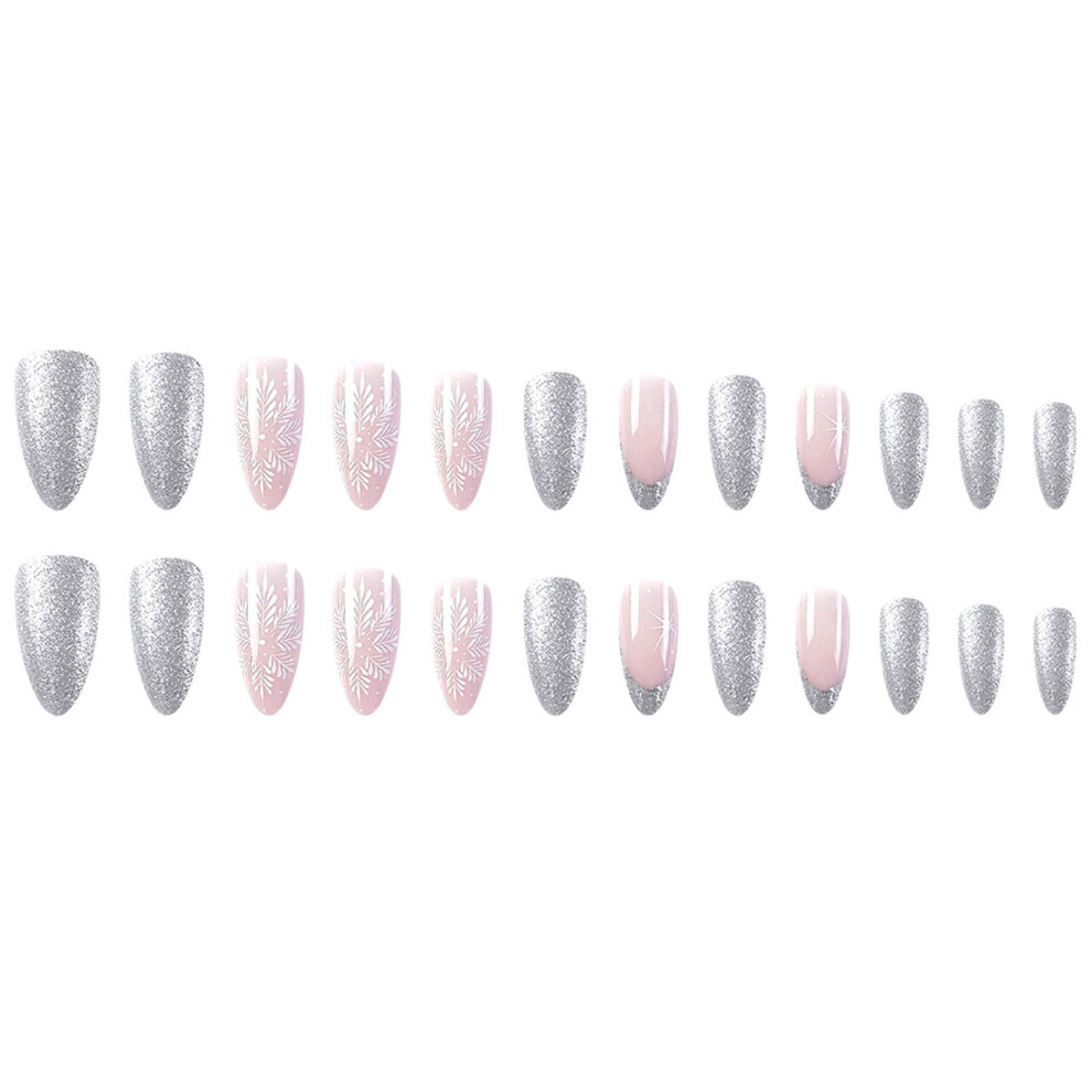 Roc-Electron Glitter Pink Fake Nails For Stage Wear
