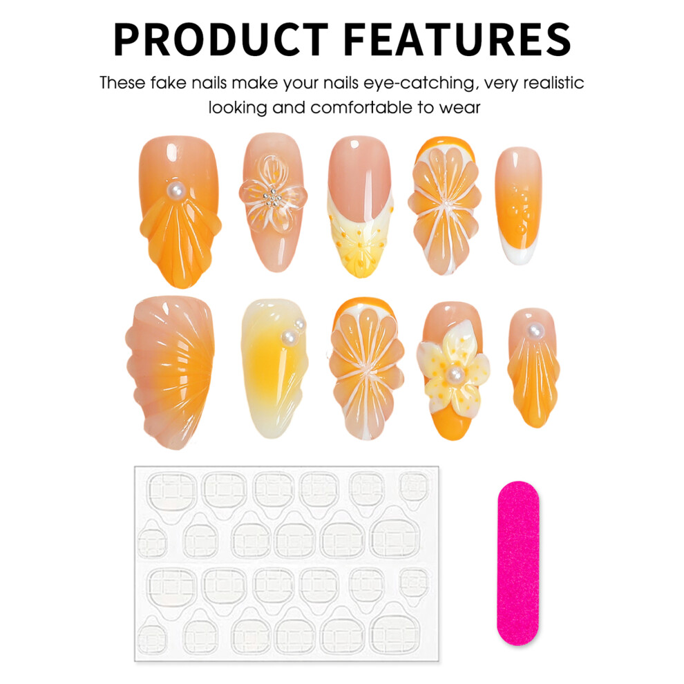 Hue-Grain (S) Orange French Nude False Nails - Easy Party Wear