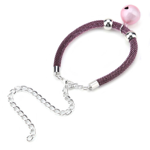 Adjustable Pink Nylon Cat Collar with Bell & Extension Chain