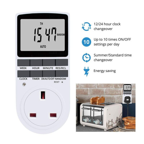 4X Uk Plug Digital Timer Plug Socket, Electrical Programmable Plug in Timer  for Light, B and More,13A/2900W Max 1