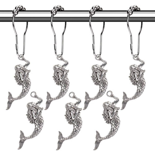 Seaside Elegance: Σετ 12 γάντζων ντους Mermaid Skeleton, ασημί ανοξείδωτο ατσάλι, ανθεκτικό στη