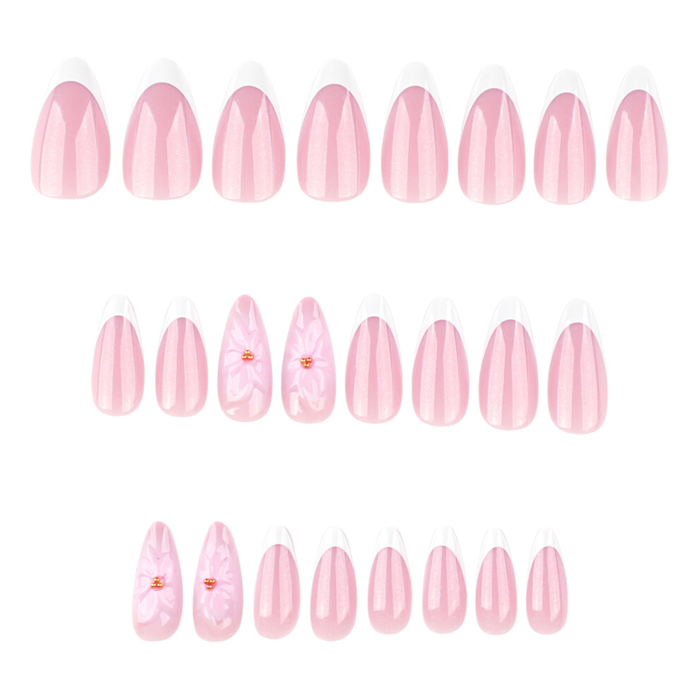 Roc-Electron Pink 24Pcs Fake Nails French Tip Durable For Women