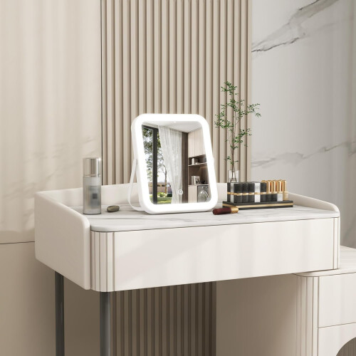 8x10" Lighted Vanity Mirror, 3-Color Dimmable LED, Touch Control, Portable w/ U-Bracket – White 1