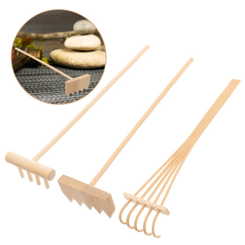 Stri3Pcs Μίνι Εργαλείο Τσουγκράνας για Ζεν Κήπο με Άμμο, Μπαμπού, Επιτραπέζιο 2