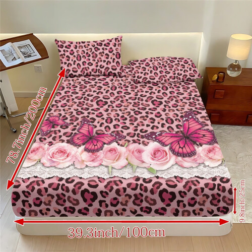Butterfly Rose Print Full Sheet Set with Pillowcase Pink 1