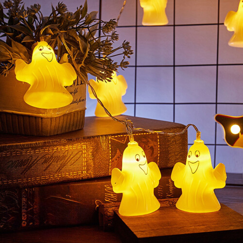 Halloween LED Ghost String Lights, Battery-Powered, Multi-Mode Warm Light, Flashing Holiday Decoration – Compatible with AA Batteries 2