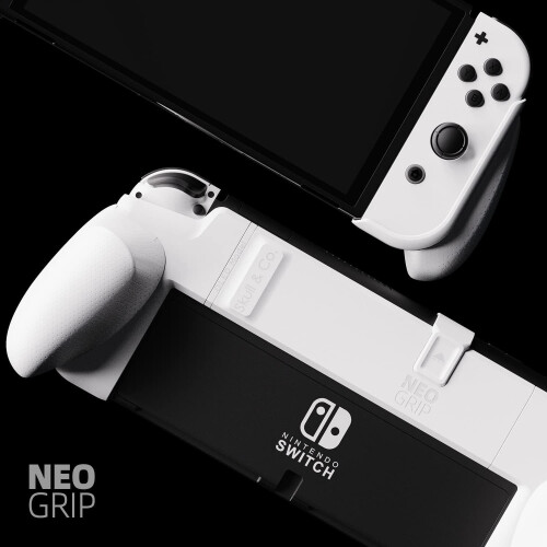 Skull & Co. NeoGrip Ergonomic Hard Shell with Replaceable Grips for Nintendo Switch OLED & Regular – White 2
