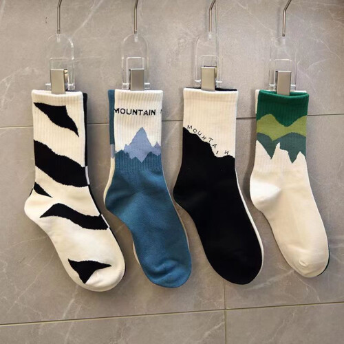Xinwanna1Pair Γυναικείες Ανδρικές Αθλητικές Κάλτσες μεσαίου σωλήνα Ασύμμετρες Ριγέ Hip 1