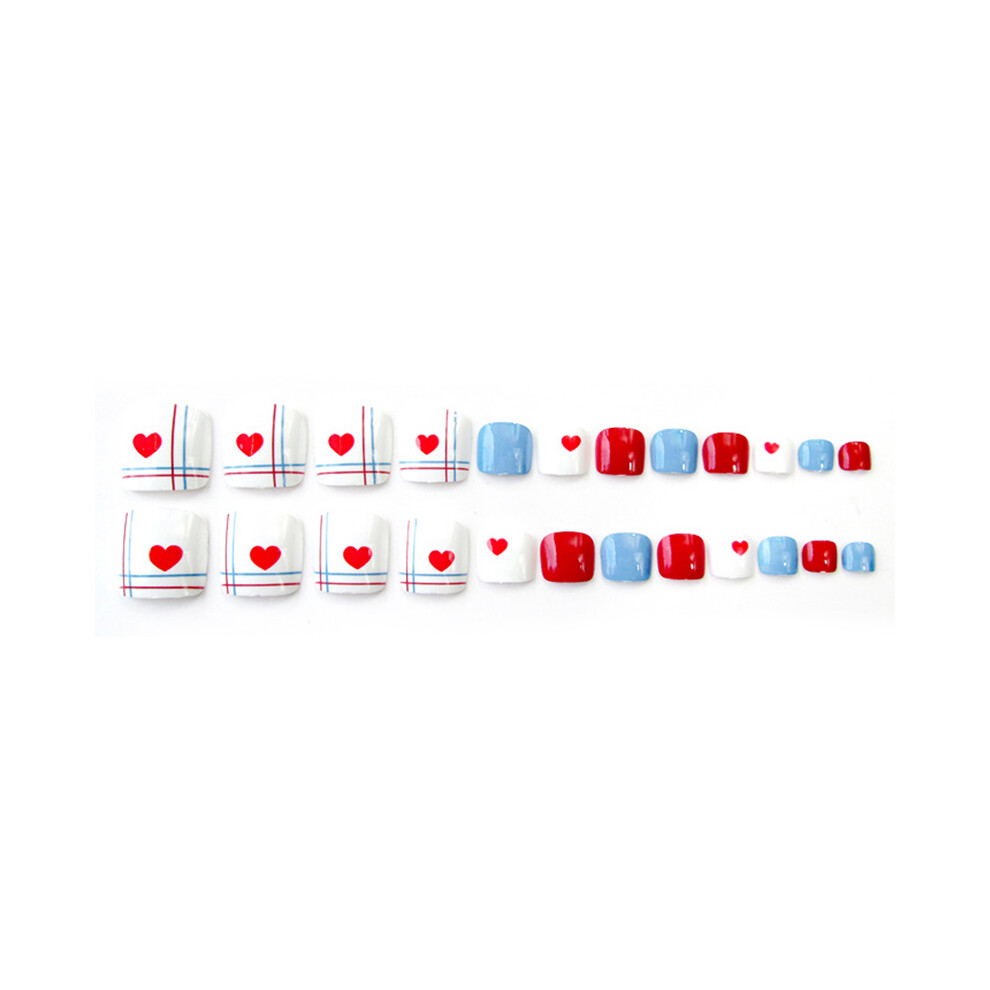 Roc-Electron (J64) 24Pcs Fake Toenails Red Love Flower Black White Striped