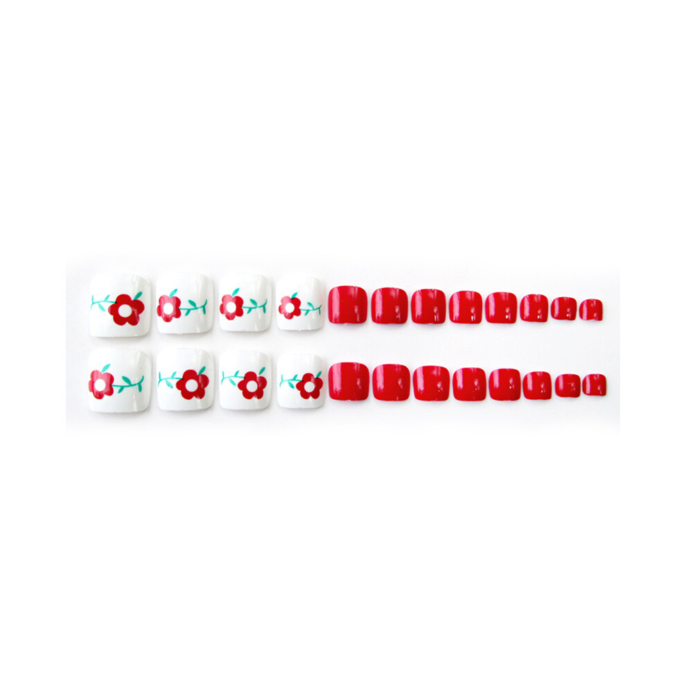 Roc-Electron (J63) 24Pcs Fake Toenails Red Love Flower Black White Striped