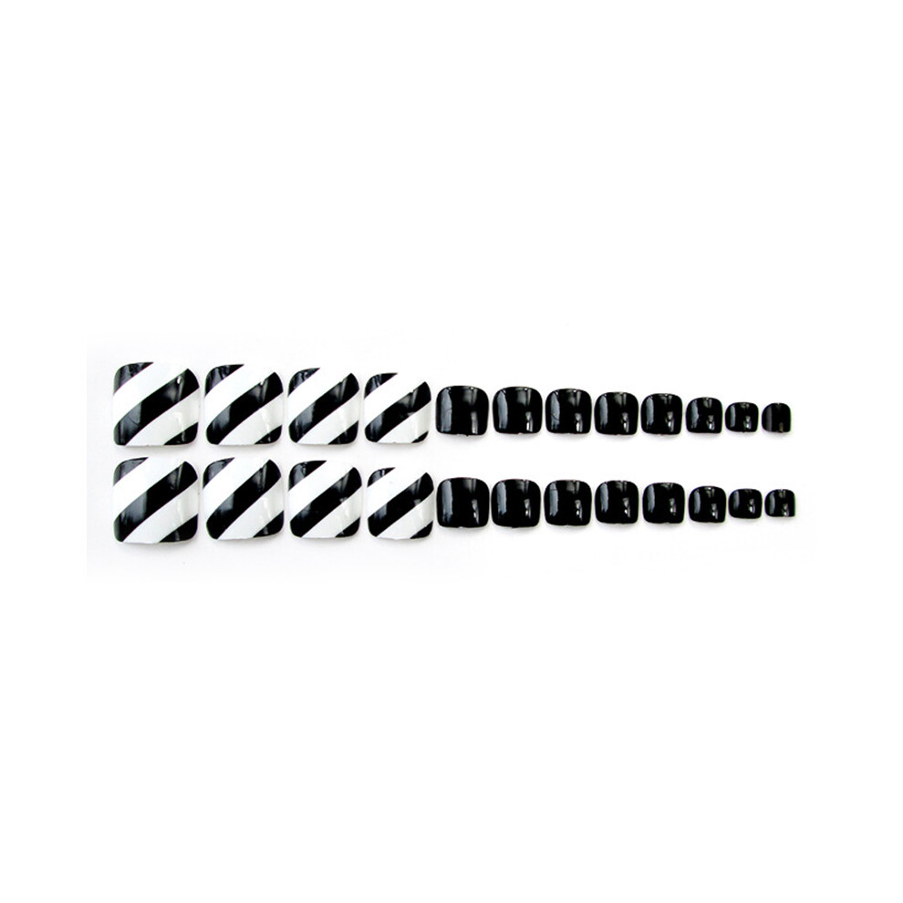 Roc-Electron (J61) 24Pcs Fake Toenails Red Love Flower Black White Striped