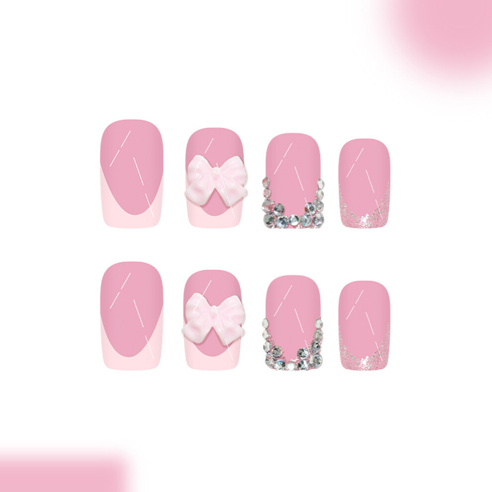 Roc-Electron Rhinestone Pink Press-On Nails, Long Lasting Fake Nails