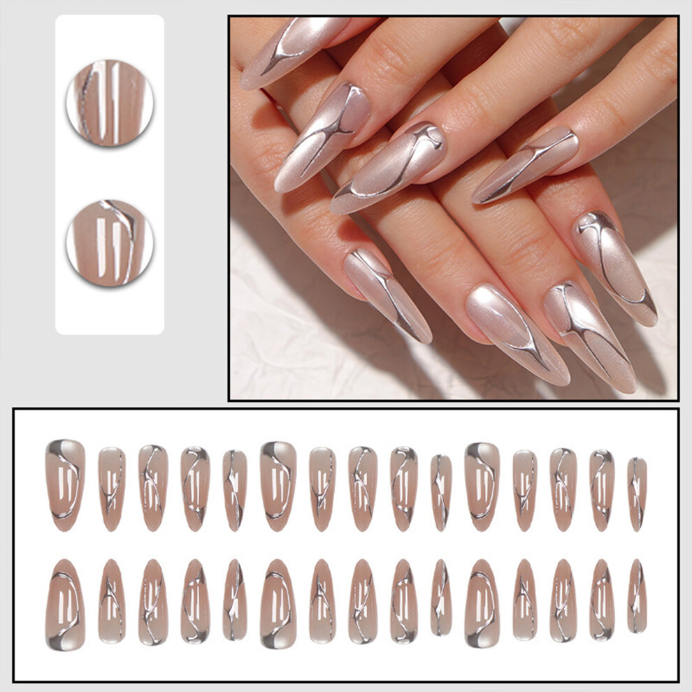 Creation-3C Pink Cat Eye Press-On Nails, Easy Apply