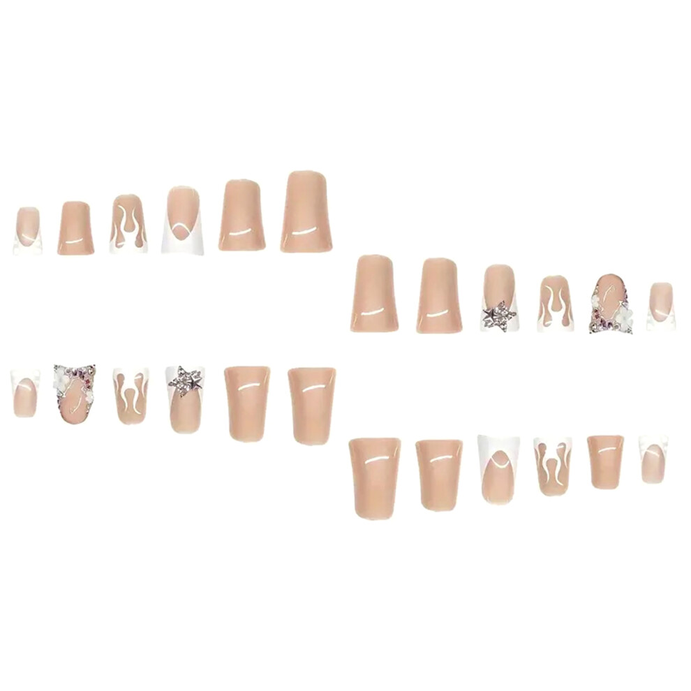 Hue-Grain 24Pcs Star Rhinestone False Nails For Dating