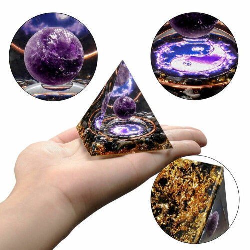 2x Ametyst Krystalkugle Orgonit Pyramide Obsidian Chakra Energi Orgonsten 2