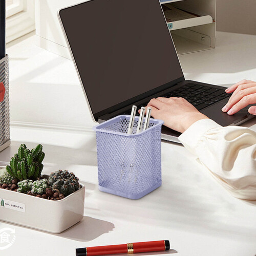 Mesh Pen Holder Square Desk Organizer Purple 1
