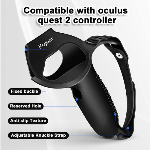 Silicone Anti-Throw Controller Grips Cover for Oculus Quest 2 – Adjustable Knuckle Straps, Compatible with Meta/Oculus Quest 2 1
