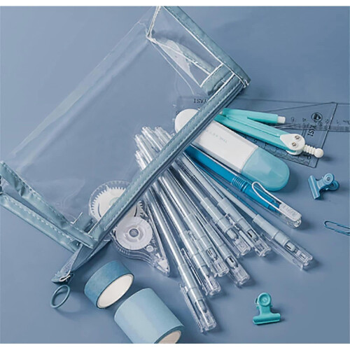 (Blue) Clear Pencil Case See Through Pencil Case (Pink) 2