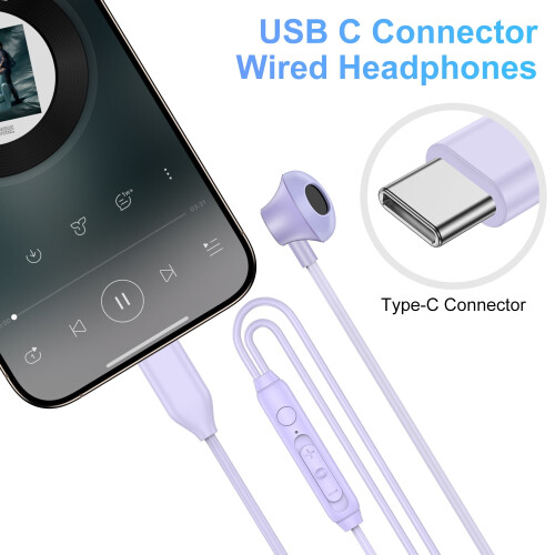 Ενσύρματα ακουστικά USB-C, 2 τεμάχια με μικρόφωνο και ακύρωση θορύβου, συμβατά με 1