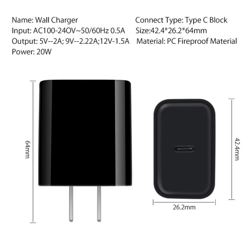 Φορτιστής τοίχου 3 τεμαχίων USB-C PD 20W, προσαρμογέας γρήγορης φόρτισης, συμβατός με 2