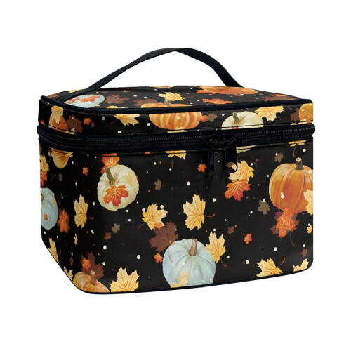 Makeup Bag Maple Leaf Pattern Small Double-Zip Travel 1