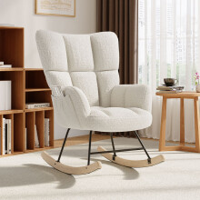 Teddy White Tufted Rocking Chair with Side Pocket