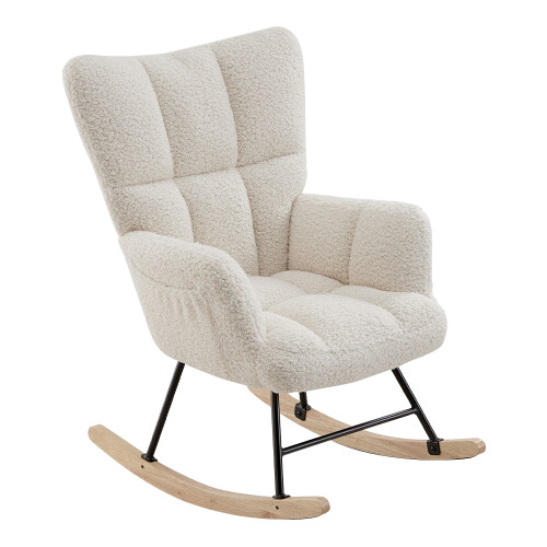Teddy White Tufted Rocking Chair with Side Pocket 2