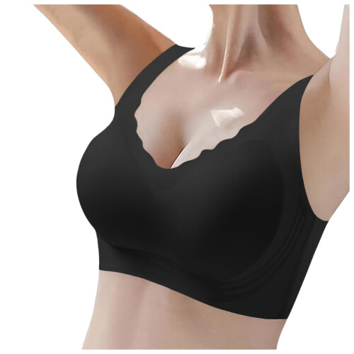 Women's Ice Silk Seamless Cold Feeling Thin Soft Support Breathable Comfortable Bra Fixed Cup Underwear Black 2XL 1