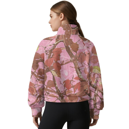 Women's Oversize Quarter-Zip Sweatshirt Camo Forest Pink 1