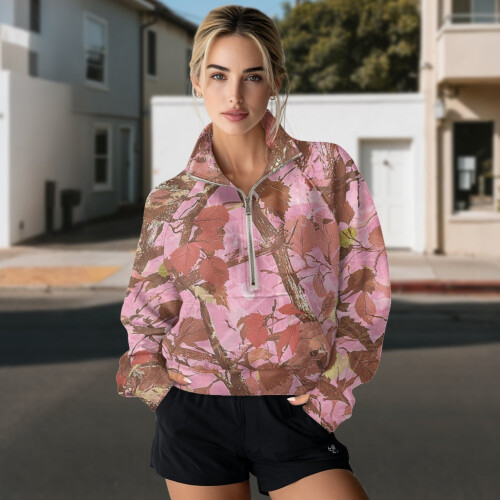 Women's Oversize Quarter-Zip Sweatshirt Mock Neck Camo 2