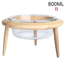 (B) Raised Pet Bowl with Wood Stand - No Spill Cat Dog Feeder