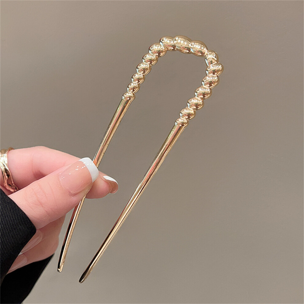 Reach-Tools (Gold Braided Bean U Pin) Vintage Metal U-Shaped Hair Pin For Women