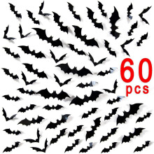 (60pcs) 3D Bat Wall Stickers - Halloween Decor (12/60Pcs)