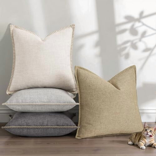 Örngott i linne, 26x26, beige, set om 2 1