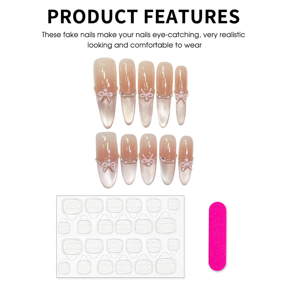 Reach-Tools (L) 10Pcs Almond Press On Nails, Reusable Resin Fake Nails