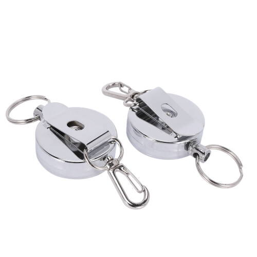 6 Pcs Stainless Silver Retractable Key Chain  Keyring Heavy Duty Steel 1