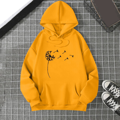 Γυναικεία oversized φούτερ με κουκούλα και σχέδιο πικραλίδας, χαλαρή εφαρμογή, 1