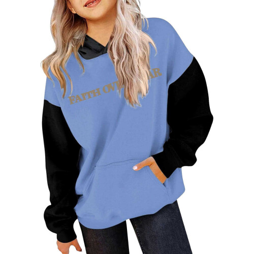 Oversize-Kapuzenpullover für Mädchen, langärmliges Sweatshirt, lässiges, einfarbiges Basic-Pullover-Oberteil mit Tasche 2